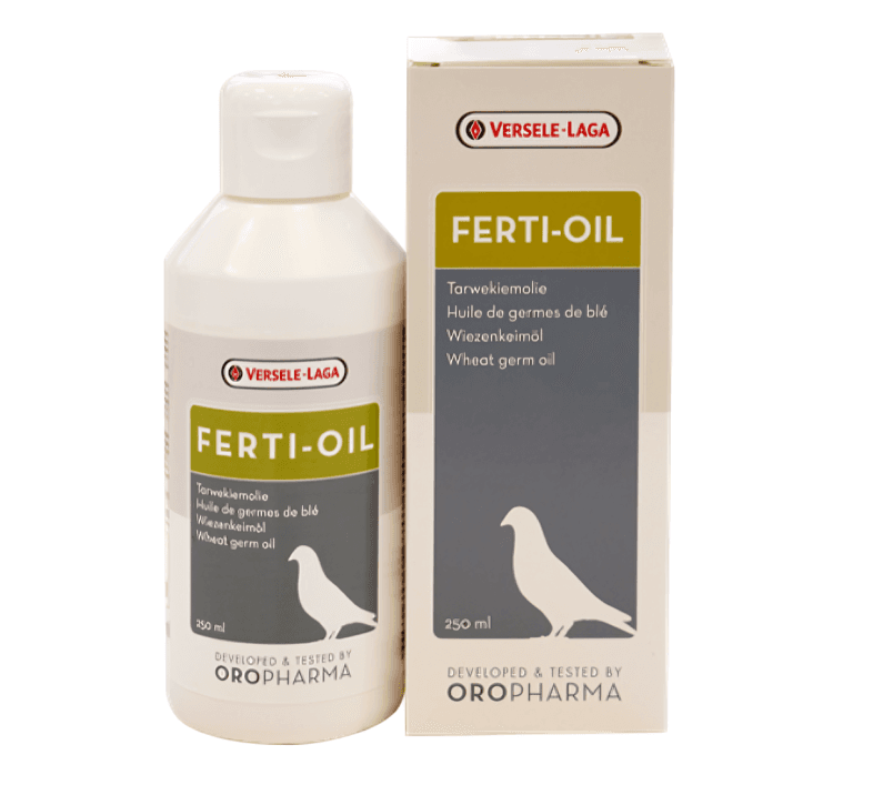 Ferti-Oil Oropharma 
 Product presentation 

 Complementary feed for pigeons. Oropharma Ferti-Oil - Wheat germ oil enriched with vitamins A, D3, and E (fertility vitamin). This die