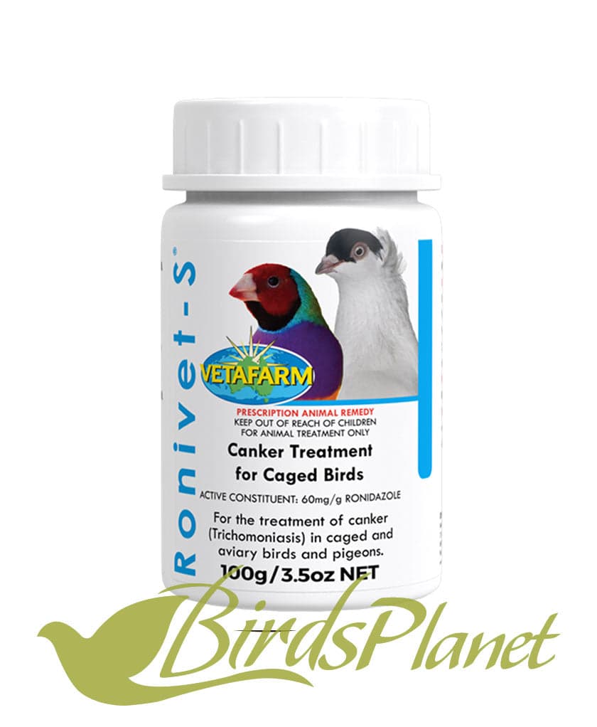 Ronivet S (Canker Treatment for Caged Birds) 

 Ronivet-S is an anti-protozoal from the nitroimidasole group. It is effective against motile protozoa such as Trichomonas, Hexamita,