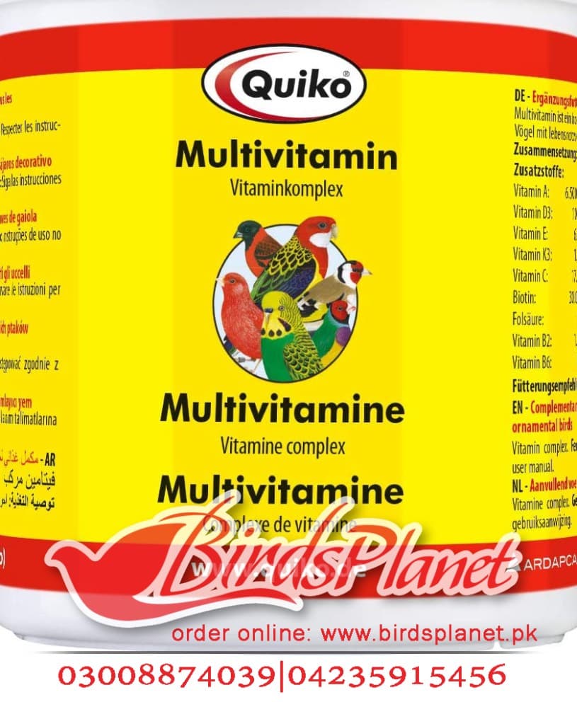 Quiko Multivitamin – For all Ornamental Birds 

 Multivitamin provides the ideal method of giving your birds the right nourishment. It helps to prevent vitamin 

 deficiency, bone 