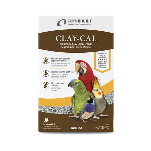 HARI CLAY CAL 80333 
 ENSURES NORMAL DEVELOPMENT AND MAINTENANCE OF BONES 
 HARI Clay-Cal Bentonite Clay Supplement offers companion bird’s the benefits of natural geophagy, in a r