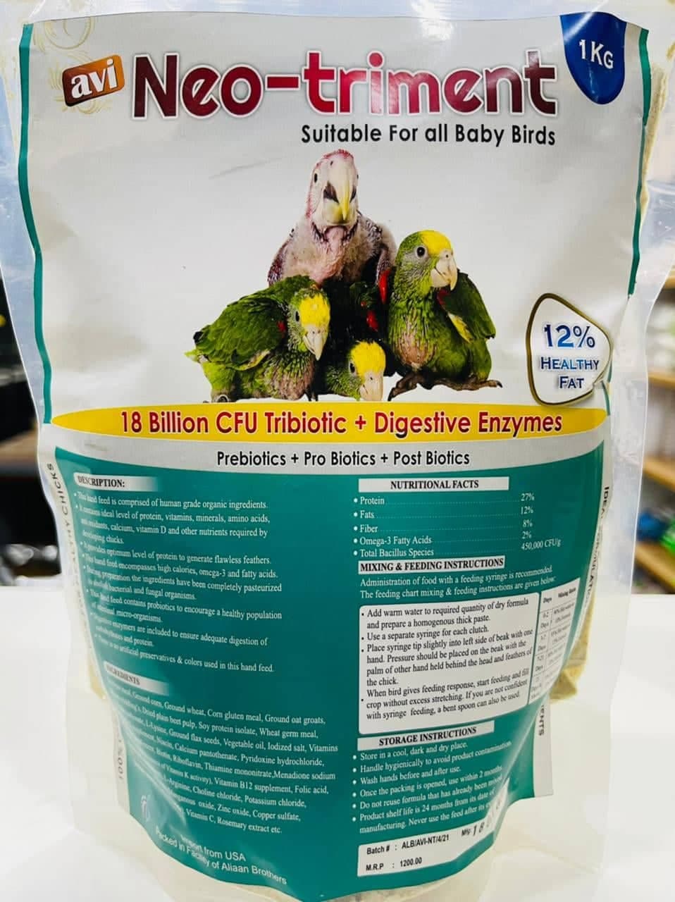 DESCRIPTION: 
 This hand feed is comprised of human grade organic ingredients
It contains ideal level of protein, vitamins, minerals, amino acides,
anti oxidants, calcium, vitami