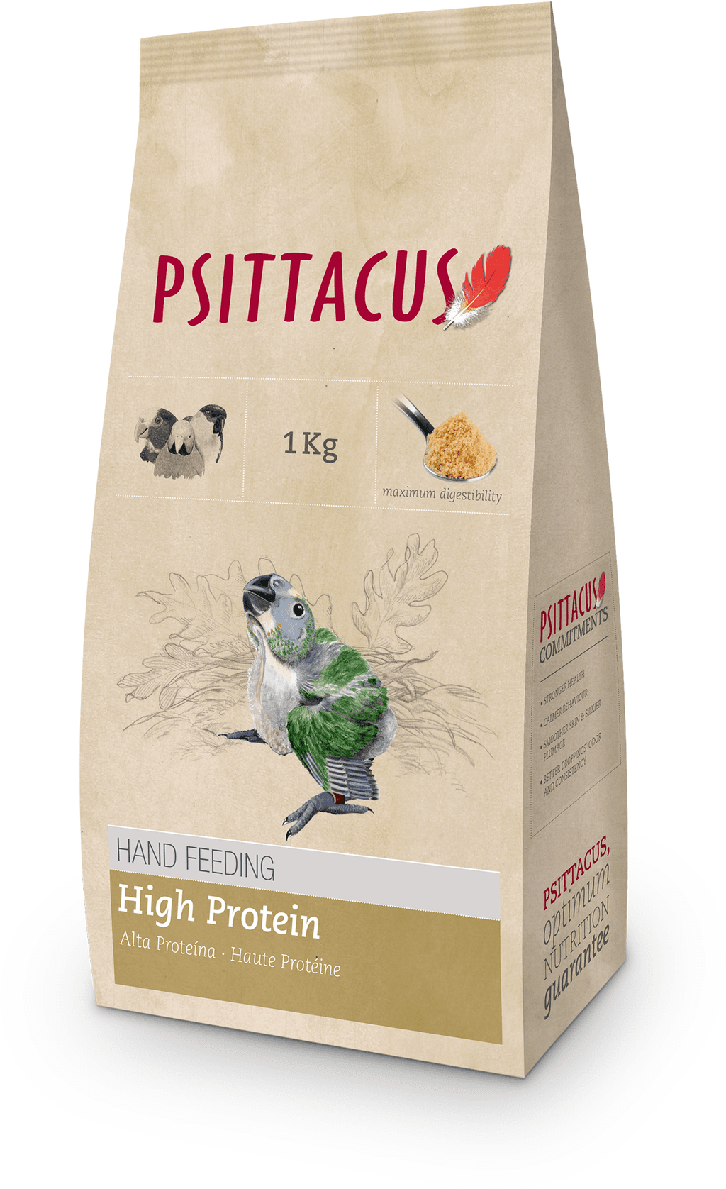 High Protein Hand Feed This product is intended for hand-rearing parrot species which require 
low -fat diets (Amazona, Cockatoo, Alexandrine, etc.) from the moment 
that the fea
