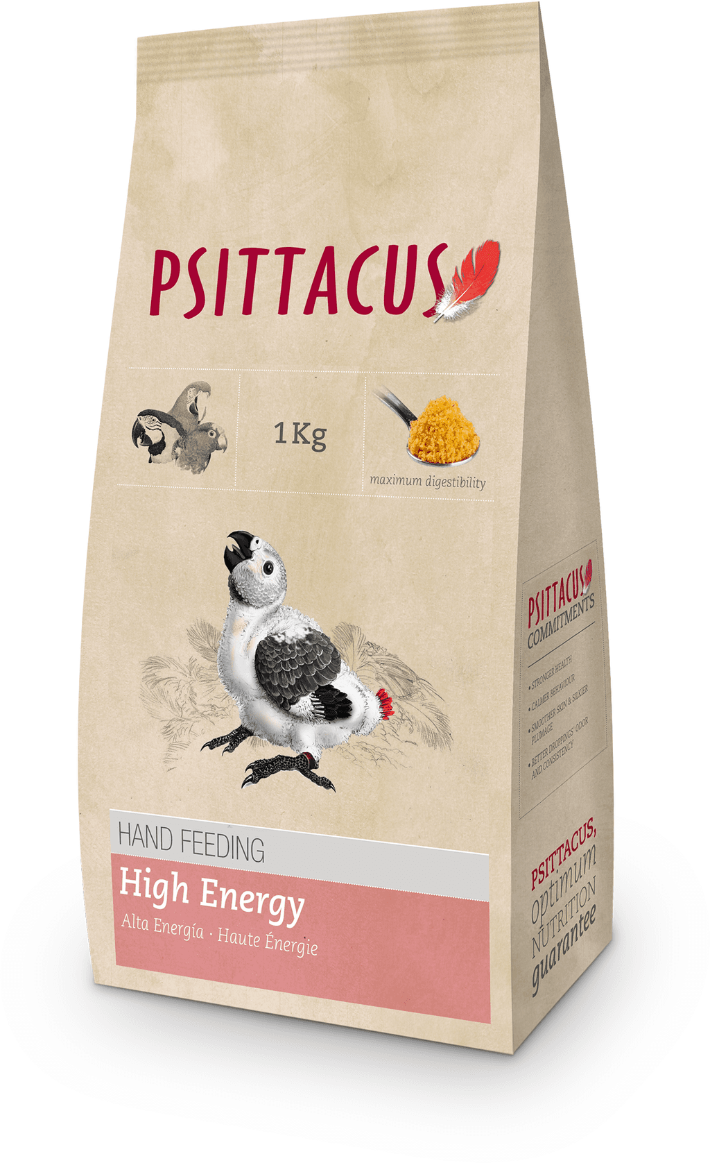 High Energy Hand Feeding This
 product is intended for hand-rearing parrot species which require 
highfat diets (African Gray, Macaw, Senegal parrot, etc.) from the 
moment that