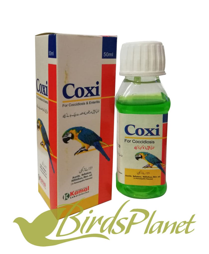 Coxi (For Coccidiosis & Enteritis) 

 Birds suffering with disease known as Coccidiosis or Enteritis wich shown the following indications.

Bloody or dark colored diarrhea.

 Birds