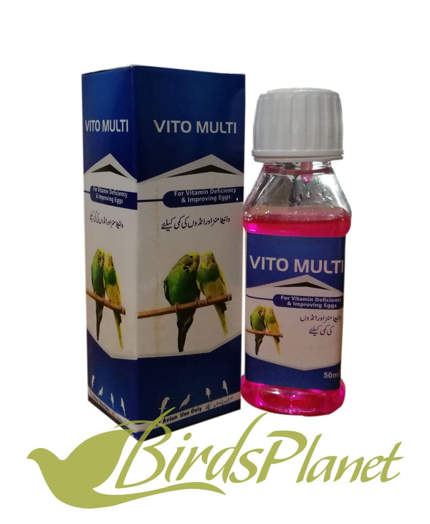Vito Multi (For Vitamin deficiency & improving Eggs) 

 This medicine is for the birds suffering from vitamins & minerals deficiency. VitoMulti benefits the bird with following.

 