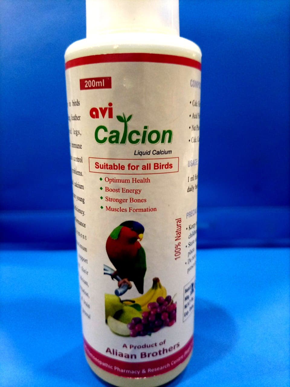 Avi Calcion 

 Calcium deficiency in birds can cause egg binding, feather plucking, splayed legs, nervousness, poor immune system, poor muscles control and other health problems. 
