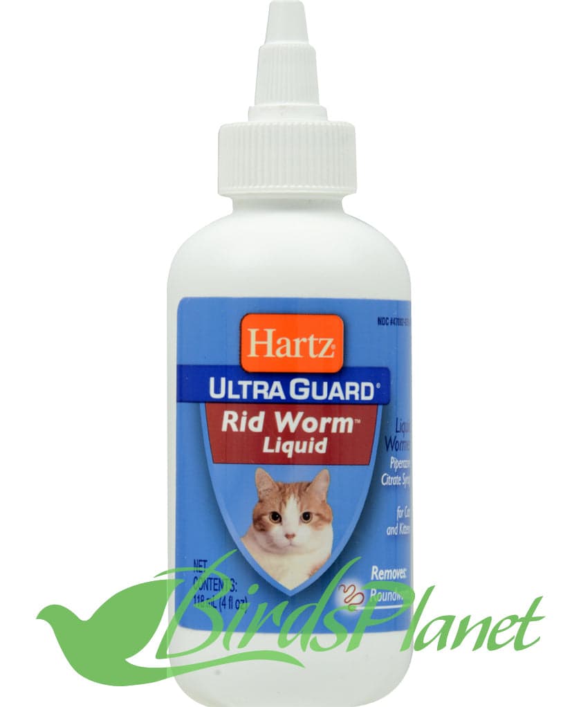 Hartz® UltraGuard® Rid Worm™ Liquid 

 Removes: Roundworms.

 READ ENTIRE LABEL BEFORE EACH USE. 

 FOR ANIMAL USE ONLY. 

 KEEP OUT OF REACH OF CHILDREN. 

 Do Not Use on Kittens 
