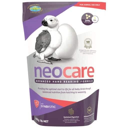 Neocare Hand Rearing Food 

 Hand Rearing Food for Baby Birds

 Formulated for optimal health and growth in your chicks

 Ideal from day one

 Fully extruded food for maximum absor