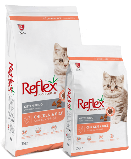 Reflex Kitten Chicken, an especially formulated complete and balanced premium food including chicken protein to meet the nutritional requirements of kittens for optimum growth.

 P