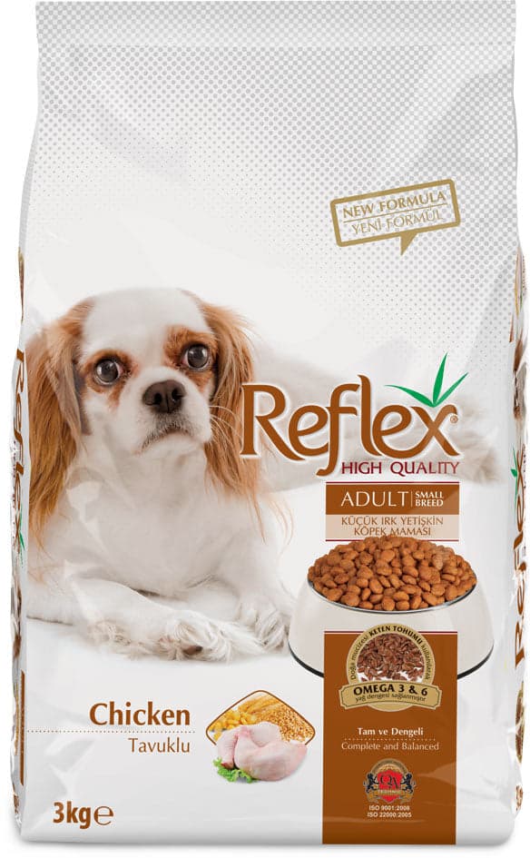Reflex Small Breed Adult Dog Chicken Food 

 Reflex Small Breed Adult Dog Food, an especially formulated complete and balanced premium dog food including chicken protein to meet th