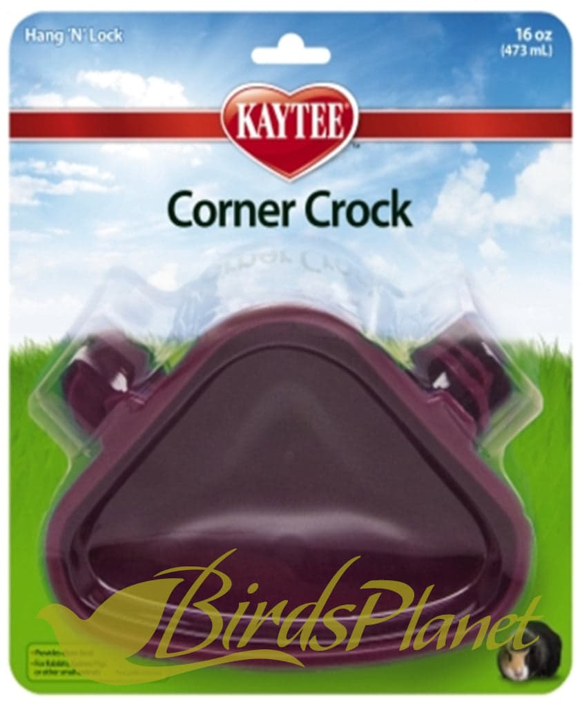 Hang-N-Lock Corner Crock is the first food bowl specifically designed for small animals. It features two special brackets that securely fasten the bowl to any wire cage, yet simply