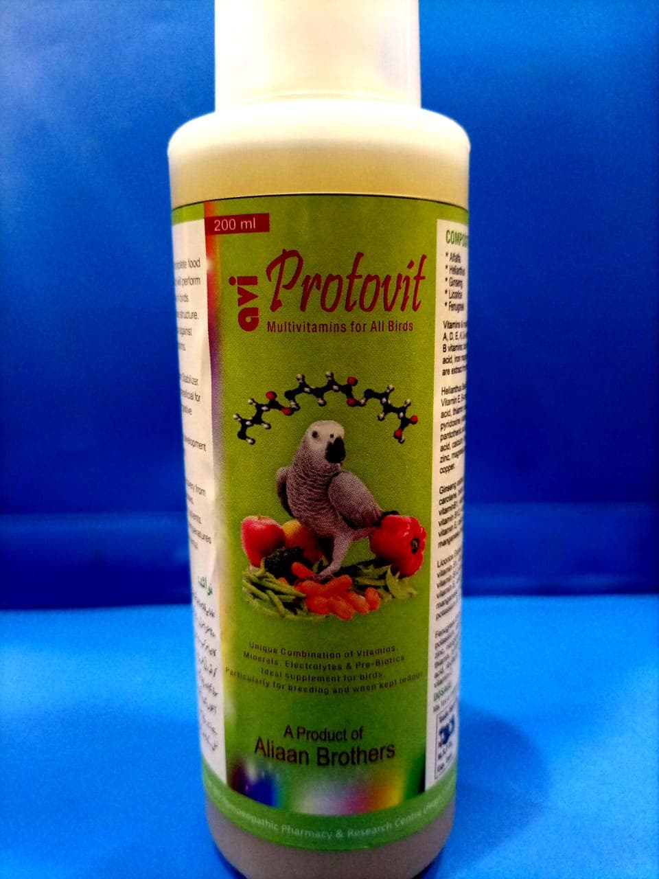 Avi Protovit 
Multivitamins for All Birds 

 Unique Combination of Vitamins, Minerals, Electrolytes & Pre-Biotics. 

 This product is a unique blend of amino acids, glucose, calciu