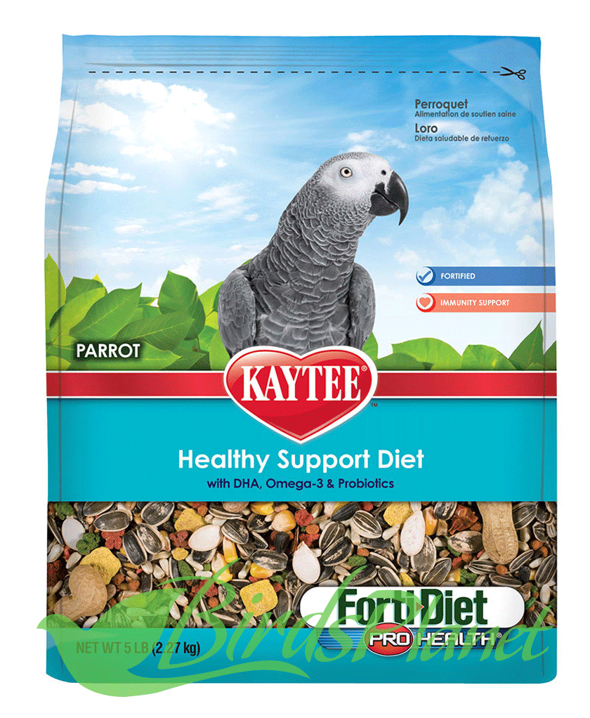 Kaytee Forti-Diet Pro-Health Parrot Food 

 Kaytee Forti-Diet Pro Health Parrot Food is a seed-based blend of fresh, palatable seeds, grains and fortified supplements that provides