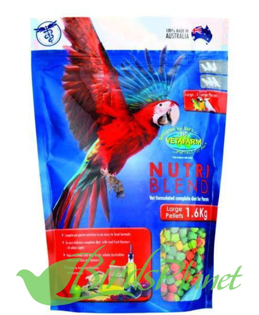 Nutriblend Pellets Large 
 Complete Parrot Nutrition - available in 3 sizes, Mini, Small, and Large to suit all birds.
Completely balanced, multi-colored extruded pellet diet desig