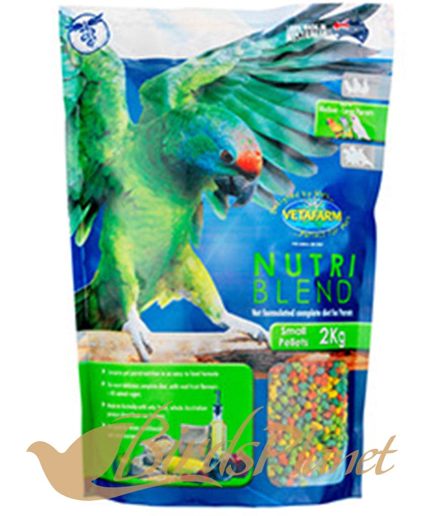 Nutriblend Pellets Small 
 Complete Parrot Nutrition - available in 3 sizes, Mini, Small, and Large to suit all birds.
Completely balanced, multi-colored extruded pellet diet desig