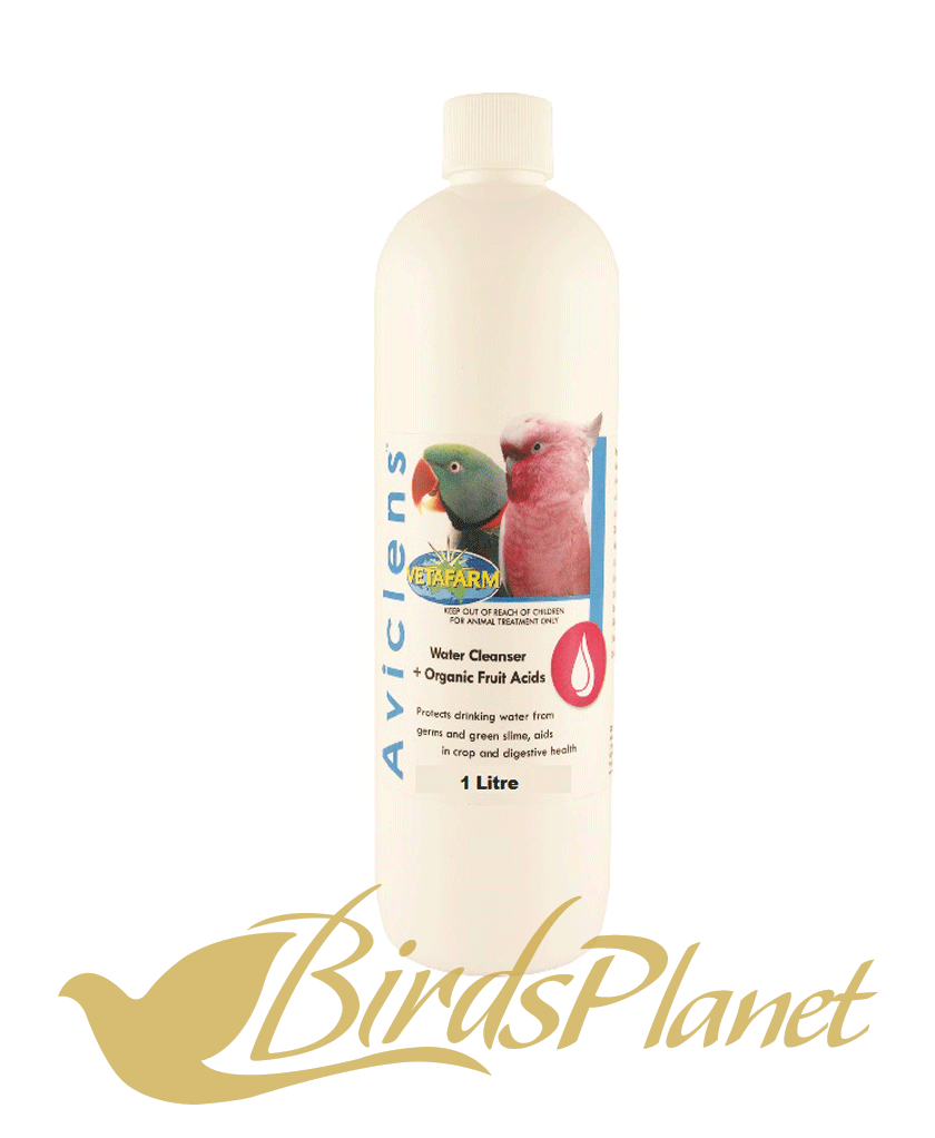 Aviclens ( Water cleanser to improve and protect water sources for birds) 

 Liquid water cleanser to improve and protect water sources for birds. Protects drinking water from harm