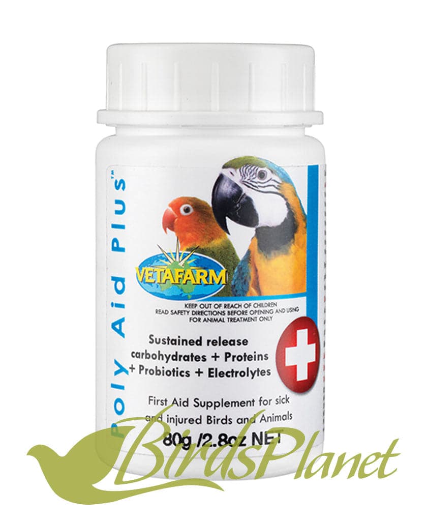 Poly Aid Plus (supplement for sick and injured birds and animals)

 Powdered first aid supplement for sick and injured birds and animals.

 Recommended for: Use as a first aid supp
