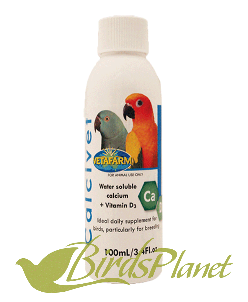 Calcivet (Calcium and Vitamin D3 Supplement) 

 for addition to water, and soft foods, or direct administration in times of emergencies.

 Key features: Supports breeding birds and