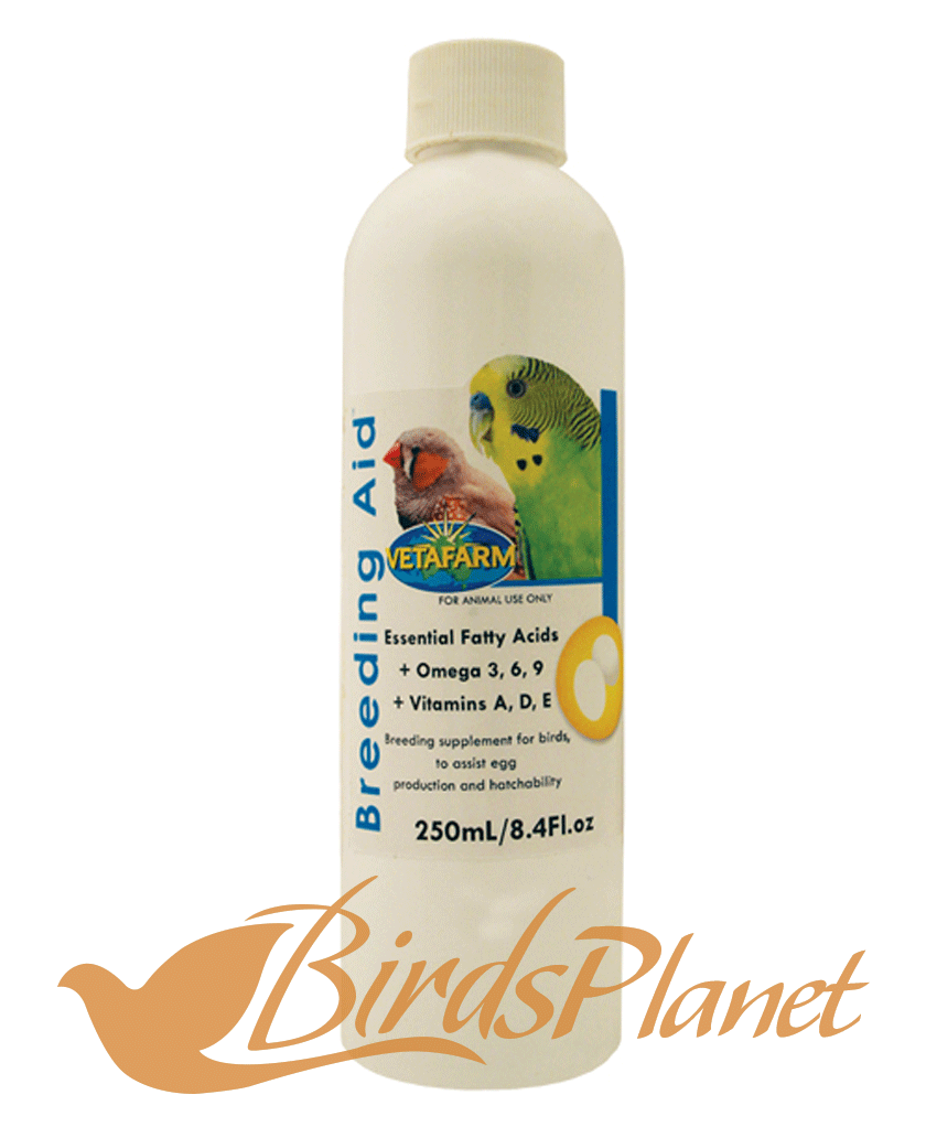 Breeding Aid, is improved wheat germ oil for birds 

 Oil-based breeding supplement, fortified with stabilised vitamins for the addition to seed diets.

 Key features: Unique formu