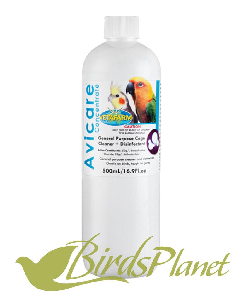 Avi Care Concentrate (cleaner and disinfectant) 

 General purpose cleaner and disinfectant. Gentle on birds, tough on germs.

 Key Features: 

 Hospital B grade disinfectant. Inst